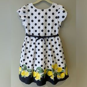 Mayoral Navy Polka Dot with Lemons Dress | Girls Polka Dot Floral Fruit Dress